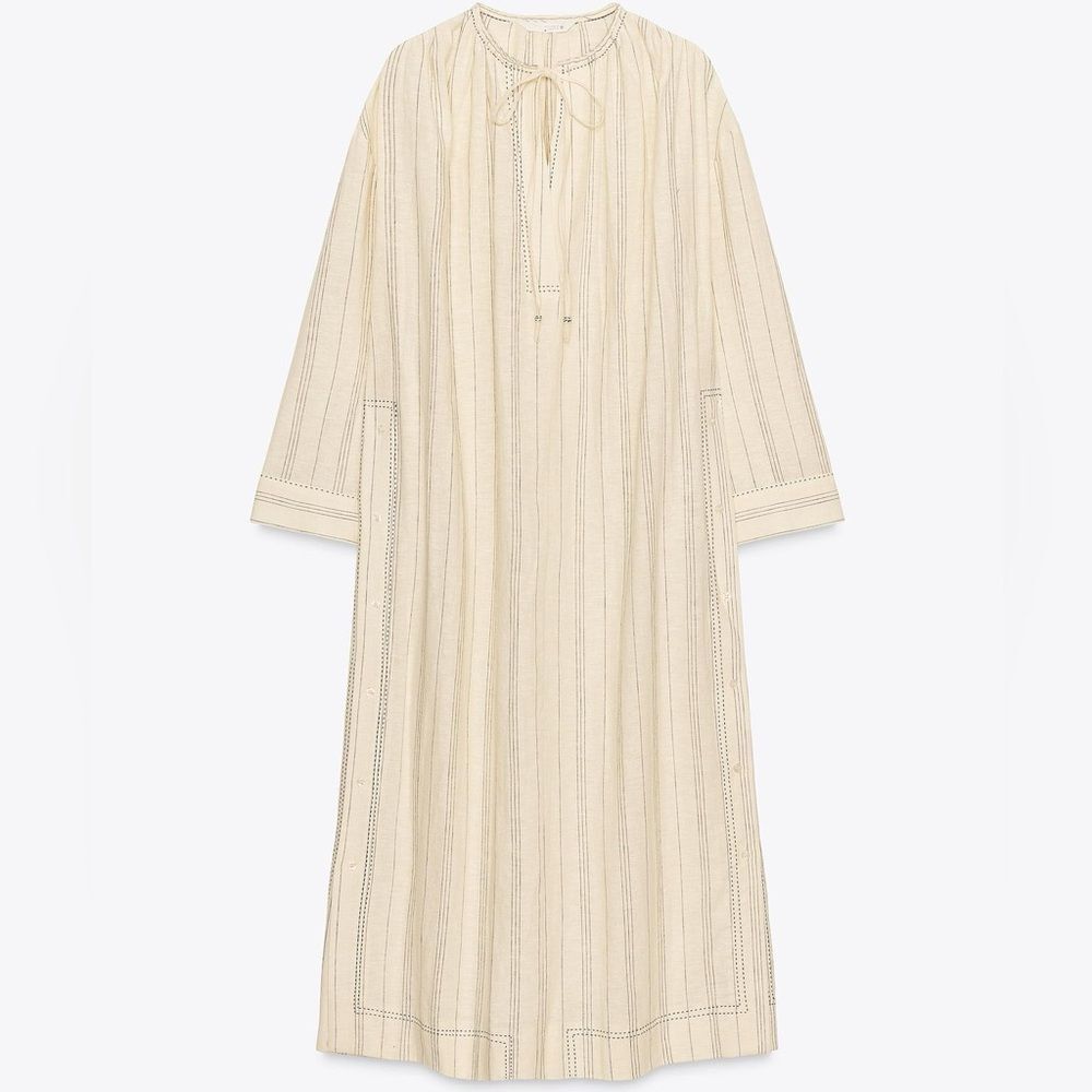 ZARA STRIPED LINEN TUNIC DRESS ZW COLLECTION - Picture 6 of 8